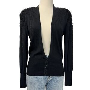 Escada Beaded Embellished Cardigan Sweater New Wool Blend Black Size 38 Medium